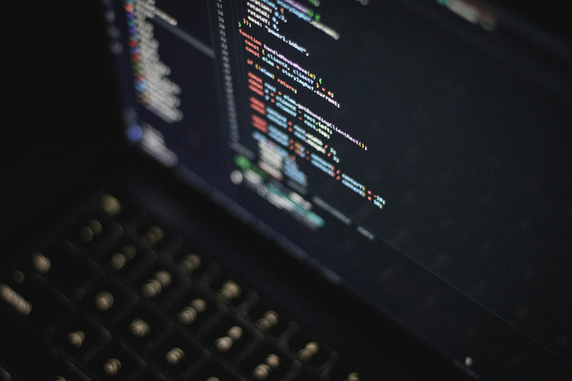 Computer screen displaying colorful code